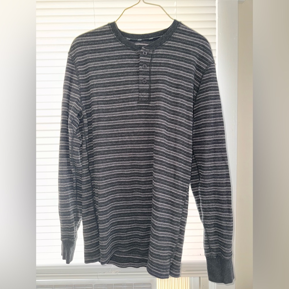 Black and grey striped Jockey Thermal henley long sleeves size medium